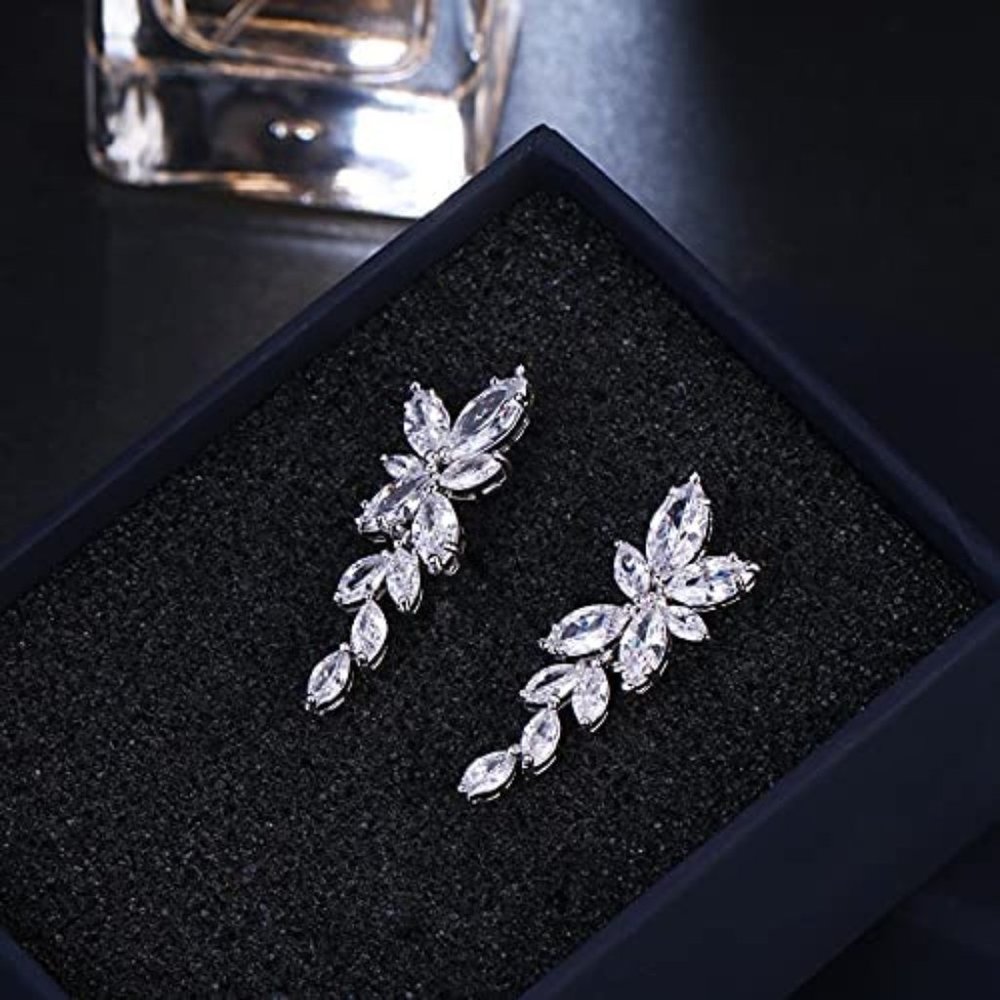Wedding Earrings Elegant Dangle Drop CZ Marquise Cubic Zirconia AAAAA 18K Gold - Picture 2 of 5